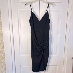 EUC Emerald Sundae Black Ruched Midi Cocktail Dress